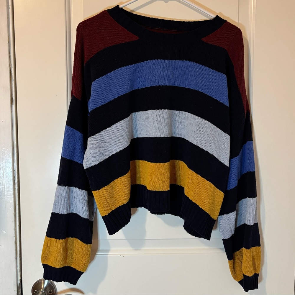 American Eagle Outfitters Striped Sweater Navy Blue Size Medium